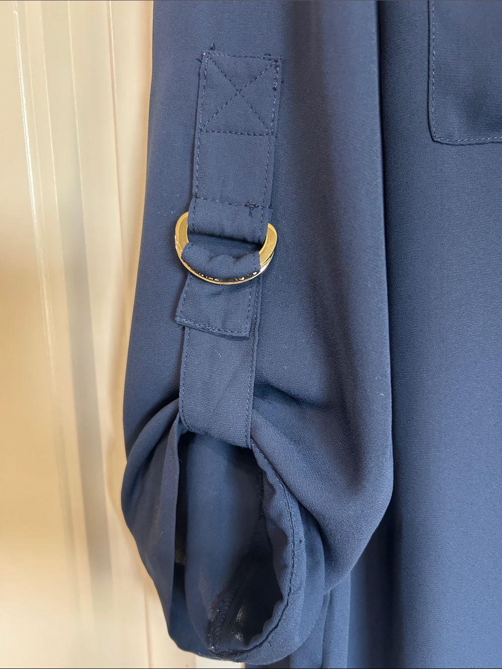 Michael Kors Navy Blue Zip-Pocket Blouse Size Large - Picture 4 of 7